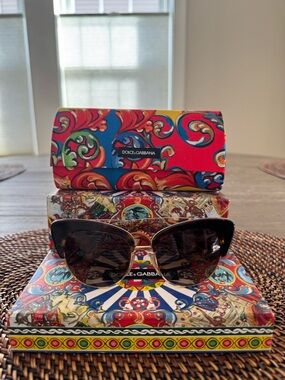 Authentic Dolce & Gabbana Brown Cat-Eye Sunglasses with Gold Accents